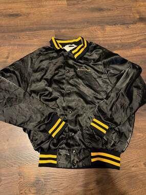 Vintage Don Alleson Athletic General Guard Satin Bomber Jacket Black Yellow Size